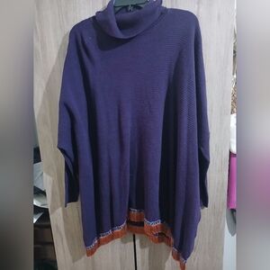 New York & Company Purple Cowl Neck Sweater with Fringe